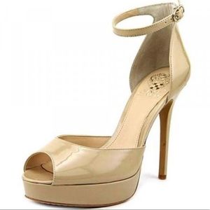 Vince Camuto tan peep toe stilettos 👠